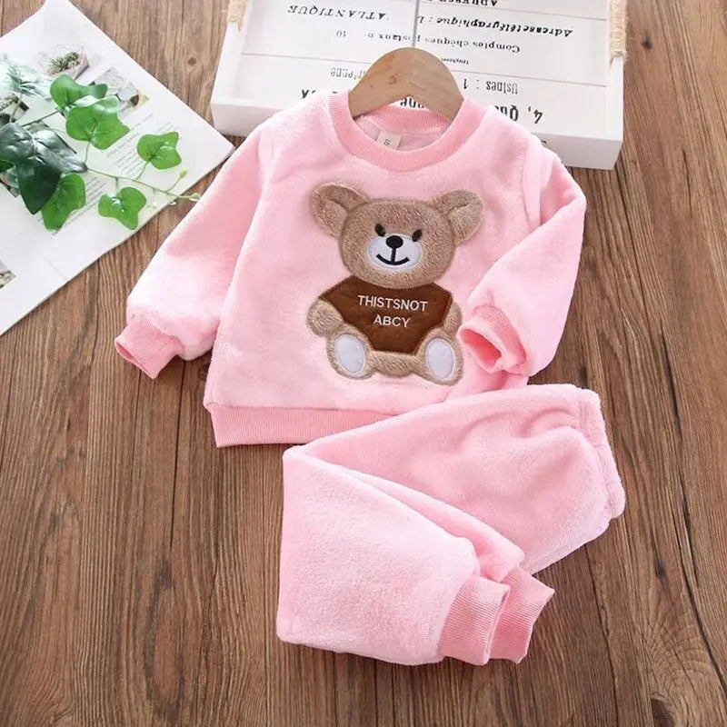 "Warm & Cozy Winter Set" "Cute Cartoon Design" "Soft Fleece Comfort" "Perfect Toddler Outfit" "Easy Pullover Style"