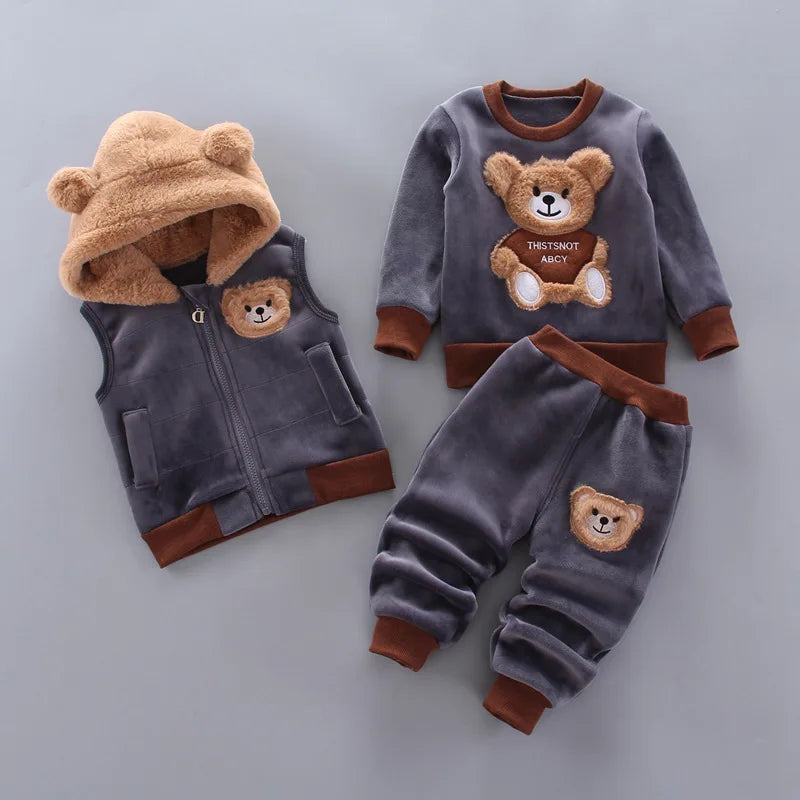 "Warm & Cozy Winter Set" "Cute Cartoon Design" "Soft Fleece Comfort" "Perfect Toddler Outfit" "Easy Pullover Style"