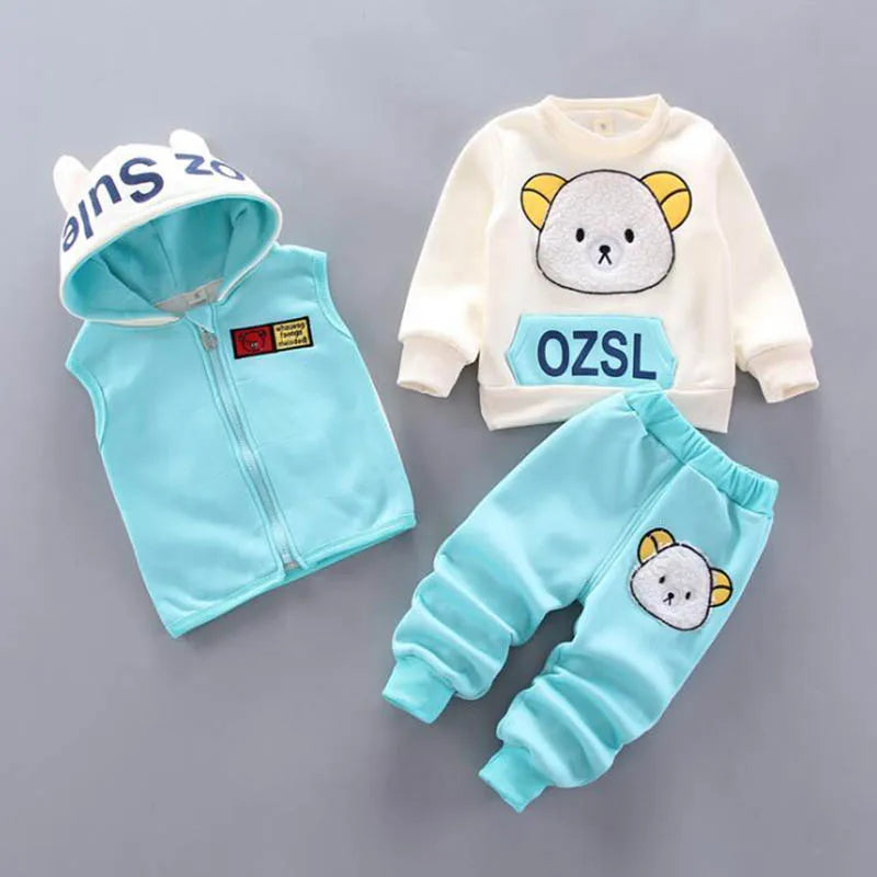 "Warm & Cozy Winter Set" "Cute Cartoon Design" "Soft Fleece Comfort" "Perfect Toddler Outfit" "Easy Pullover Style"