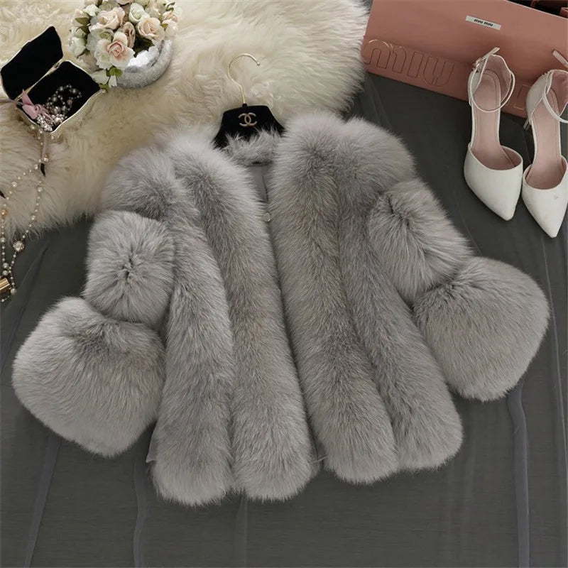 "Luxury Warmth, Cruelty-Free" "Elegant Winter Style" "Available in 3 Stunning Colors" "Soft Faux Fox Fur" "Slim Fit, Timeless Design"
