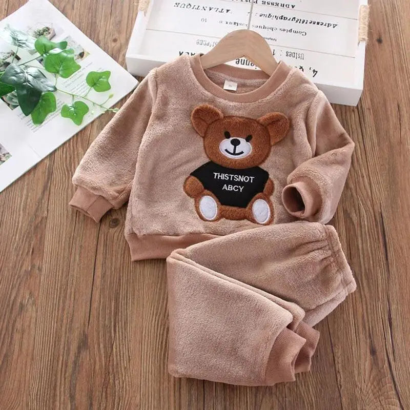 "Warm & Cozy Winter Set" "Cute Cartoon Design" "Soft Fleece Comfort" "Perfect Toddler Outfit" "Easy Pullover Style"