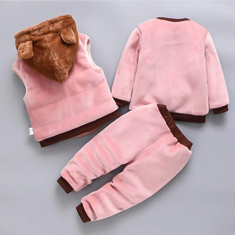 "Warm & Cozy Winter Set" "Cute Cartoon Design" "Soft Fleece Comfort" "Perfect Toddler Outfit" "Easy Pullover Style"