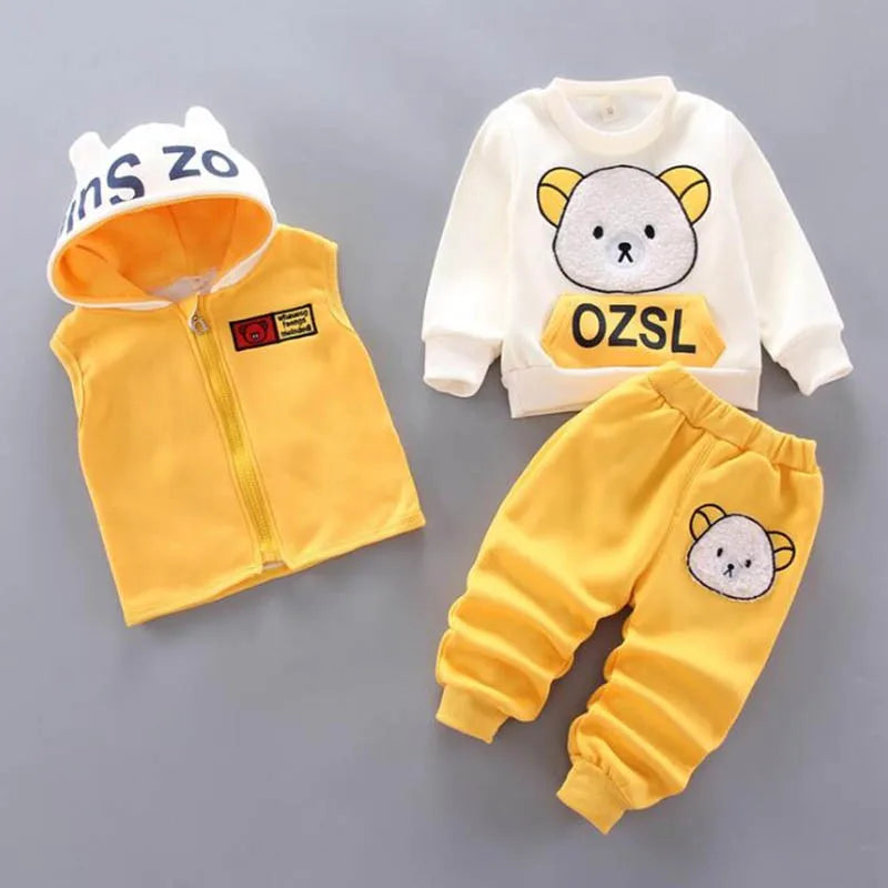 "Warm & Cozy Winter Set" "Cute Cartoon Design" "Soft Fleece Comfort" "Perfect Toddler Outfit" "Easy Pullover Style"