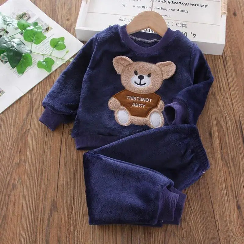 "Warm & Cozy Winter Set" "Cute Cartoon Design" "Soft Fleece Comfort" "Perfect Toddler Outfit" "Easy Pullover Style"