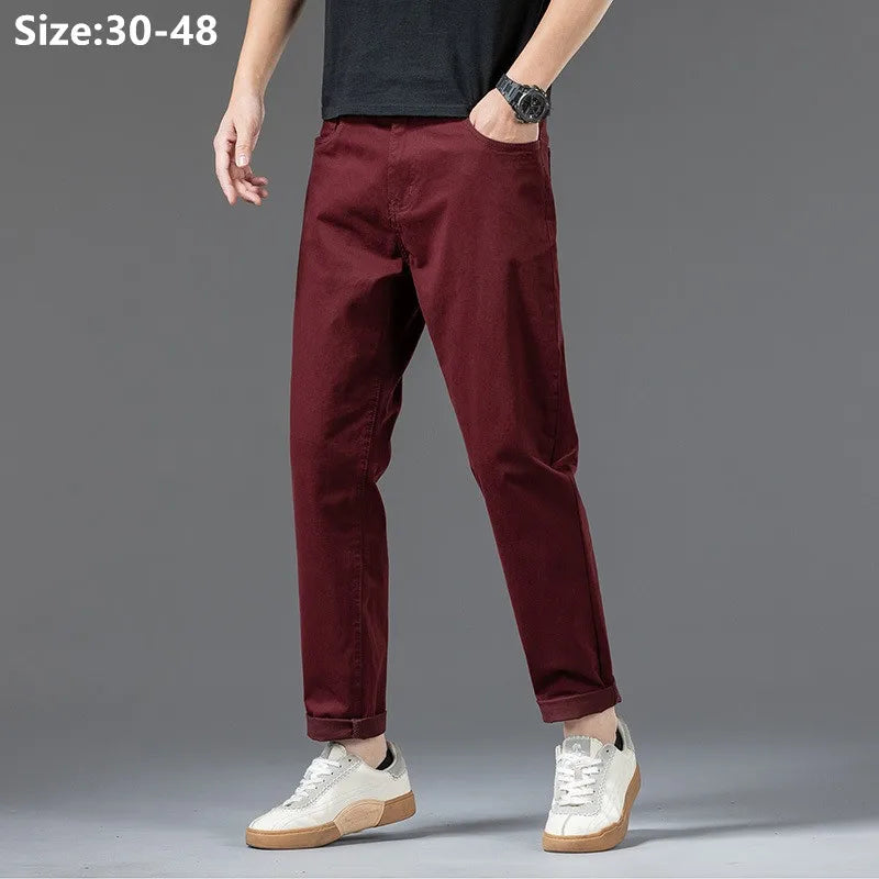 Men’s Cotton Chino Pants Plus Size Loose Casual Straight Trousers