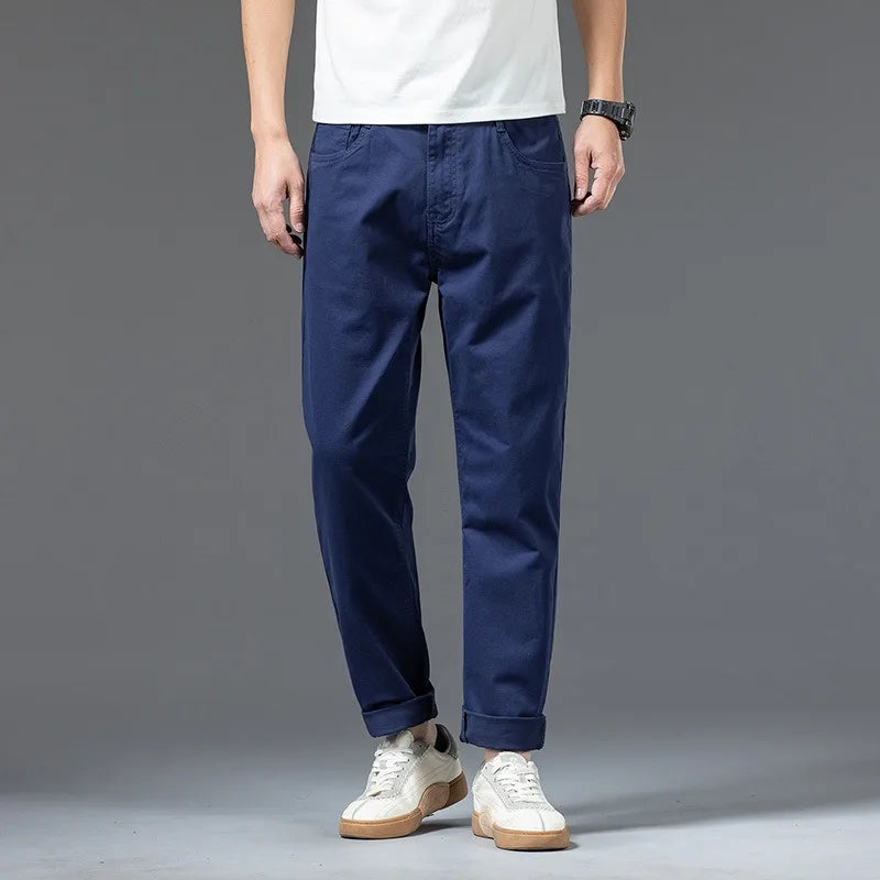 Men’s Cotton Chino Pants Plus Size Loose Casual Straight Trousers