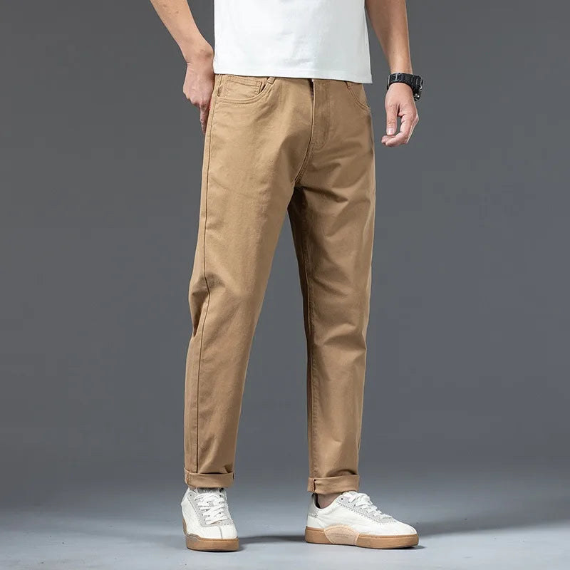 Men’s Cotton Chino Pants Plus Size Loose Casual Straight Trousers