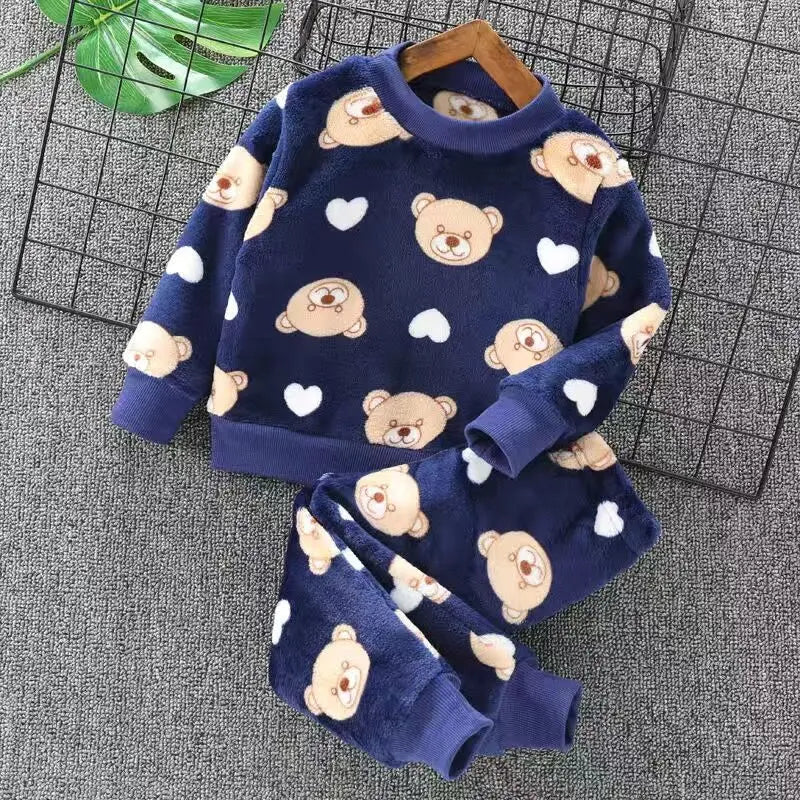 "Warm & Cozy Winter Set" "Cute Cartoon Design" "Soft Fleece Comfort" "Perfect Toddler Outfit" "Easy Pullover Style"