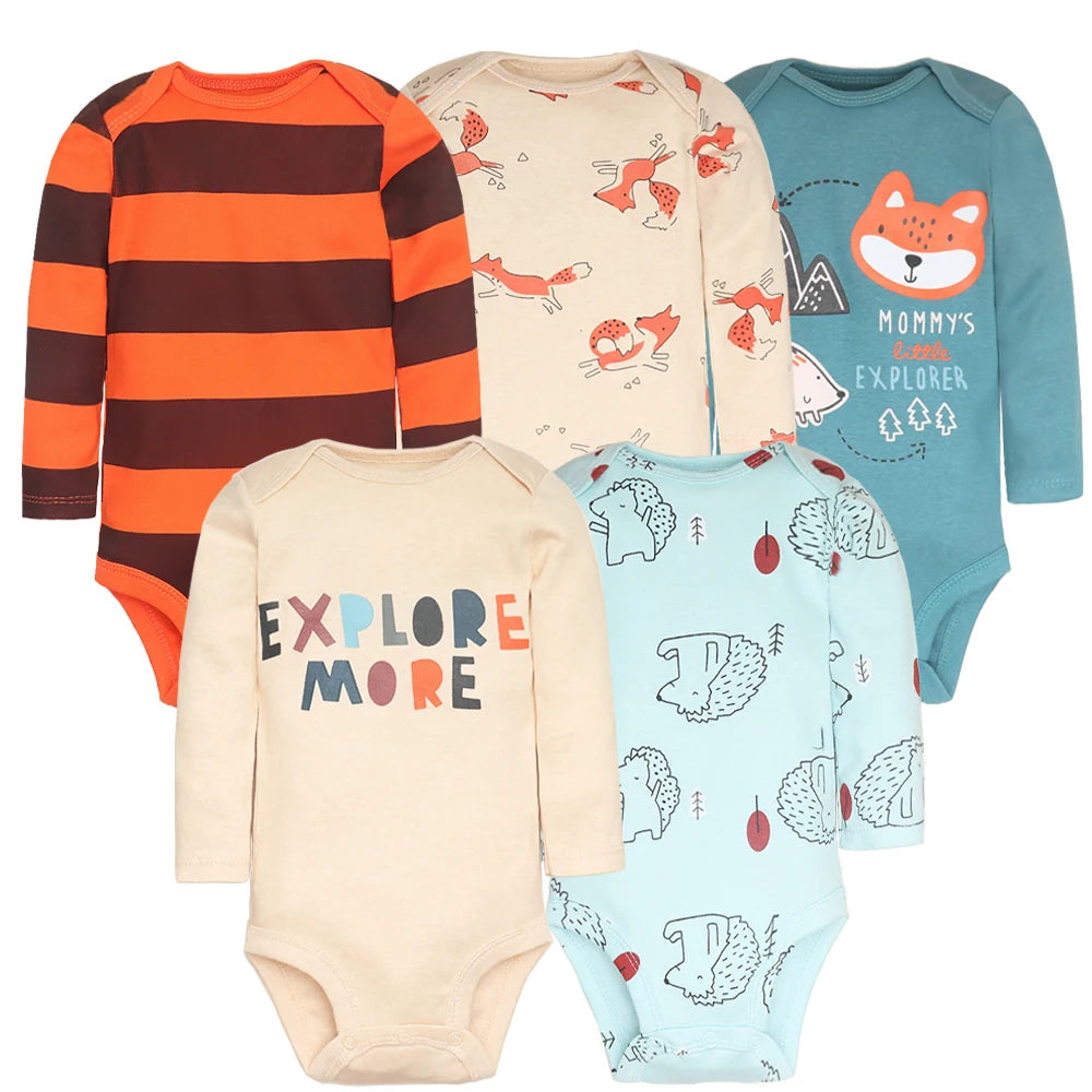 “5PCS Soft Cotton Set” “Adorable Cartoon Designs” “True-to-Size Fit” “Perfect Baby Shower Gift” “All-Season Comfort”
