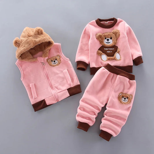 "Warm & Cozy Winter Set" "Cute Cartoon Design" "Soft Fleece Comfort" "Perfect Toddler Outfit" "Easy Pullover Style"
