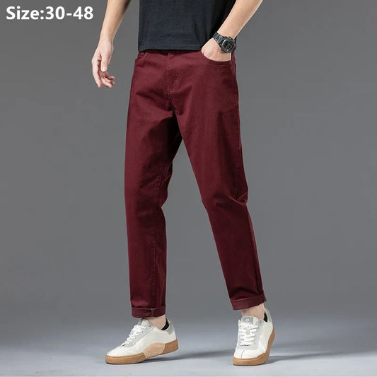Men’s Cotton Chino Pants Plus Size Loose Casual Straight Trousers