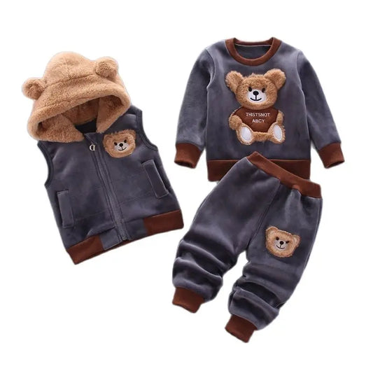 "Warm & Cozy Winter Set" "Cute Cartoon Design" "Soft Fleece Comfort" "Perfect Toddler Outfit" "Easy Pullover Style"
