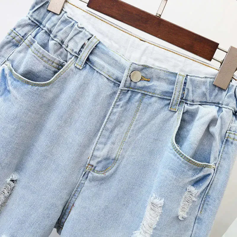 Plus Size Women High Waist Ripped Jeans Casual Loose Denim Pants
