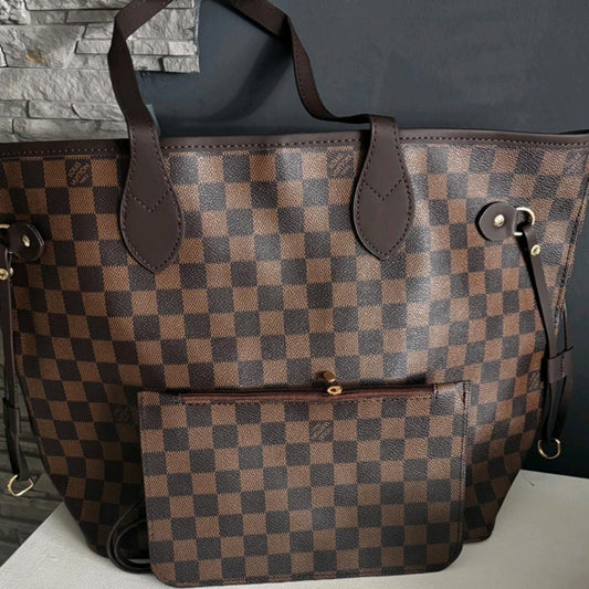 Luxury Designer Checkered Tote Bag Set - Premium Handbag Collection